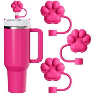 3Pcs Cute Straw Toppers for Stanley Cups - Cat Paw Straw Cover Cap for Stanley Cup Accessories, Reusable Rose Red Silicone Covers Compatible with 30&40 Oz Tumbler 3 PACK