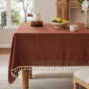 Linen Tablecloth with Tassels, Farmhouse Style TerracotaTablecloth, Water Resistant Burlap Tablecloths for Rectangle Table, 60x84 Inch Terracota