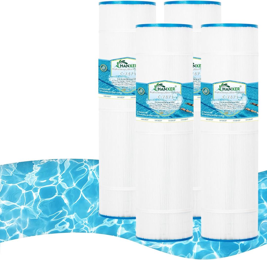 C-7471 Swimming Pool Filter Replaces for PCC105, Pentair CCP420, PCC105-PAK4, 178584, 817-0106, 160301, R173576, Filbur FC-1977, 71053 105 Sq.Ft Filter Cartridge, Pack of 4