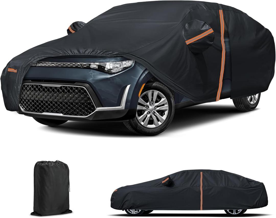 Cover for Kia Soul 2010-2025, Toyota Prius, Nissan Leaf, Mazda 3, Subaru Impreza, Volkswagen Golf, Full Exterior Cover with Zipper, Outdoor Car Cover Sun UV Rain Snow Wind Protection (Black)