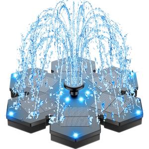 SZMP Solar Fountain Upgraded, 3.5W Snowflake Double Layer Colorful Lights, 2000mAh Battery 4 Fixes & 7 Nozzles, Solar Bird Bath Fountain for Garden Patio Pond Outdoor Dcor