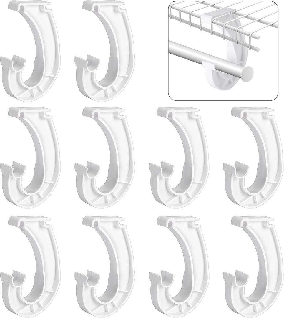 moonoom 10Pcs Hanging Closet Rod Support,3/4 Closet Shelf Rod Holder,Sturdy J-Shaped Closet Brackets for Hanging Clothes,Cabinets Storage and Curtain