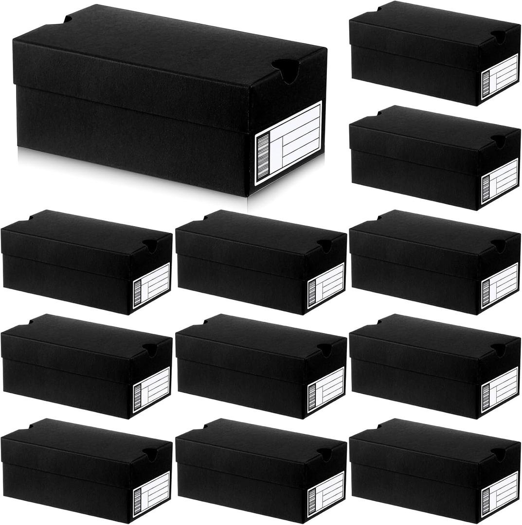 12 Sets Mini Sneaker Boxes for Party Favors Mini Shoe Gifts Boxes 4.7 x 2.5 x 2 Inch Sports Small Gift Case with Editable Label for Candies Cookies Snacks (Black)
