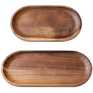 2 Pack Solid Wood Serving Platters and Trays of Natural Wood with Edge, Rectangular Avoid Sliding and Spilling Food (Walnut Trays x 2Pack)