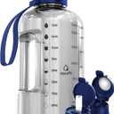 AQUAFIT 64 oz Water Bottle with Time Marker - Straw & Chug Lid - BPA Free Half Gallon Jug, Gym Bottle with Handle (Clarity)