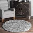 nuLOOM Brooke Shag Tasseled Area Rug - 4 Round Accent Shag Rug Casual Grey/Ivory Rugs for Living Room Bedroom Dining Room Nursery Entryway