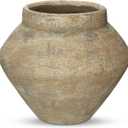 Briful Large Rustic Ceramic Vase with Distressed Finish, 8.2'' Tall Wide-Belly Decorative Flower Vases with Felt Pads, Retro Style Pottery for Home Decor, Table Centerpiece, Yellow Brown