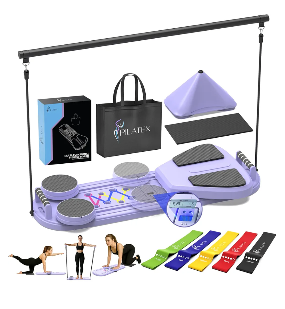 Pilates Board – Foldable Pilates Reformer with Resistance Bands, Bar & Travel Bag – Full-Body Strength & Ab Training Equipment for Women & Men, 15 in 1