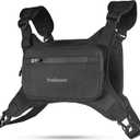 Running Chest Pack, Reflective Vest, Water Repellent, Phone Holder, Workout Bag for Runners, Cycling, Biking, EDC Pouch, Jogging Carrier, Hidden Pocket, Men & Women, Lightweight (Black)