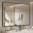 55x40 Inch Black Matte Framed Mirror for Bathroom, Rounded Rectangle Mirror, Bathroom Vanity Mirror for Wall, Anti-Rust, Shatterproof (Horizontal/Vertical)