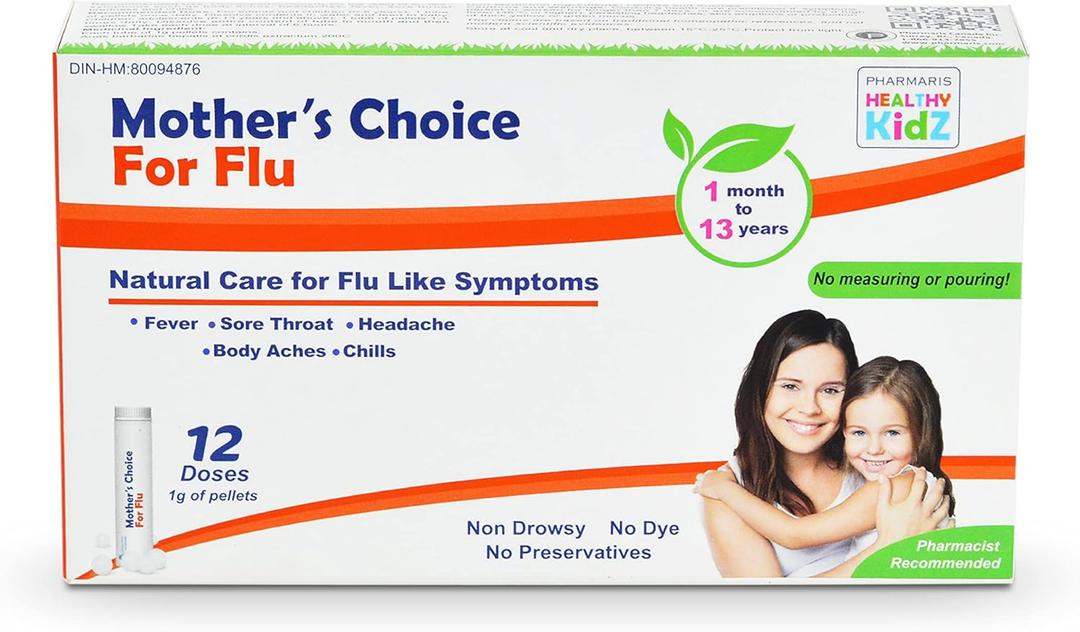 Mother's Choice for FLU 12 Doses, Homeopathic Medicine for Multiple Flu-Like Symptoms i.e. Fever, Sore Throat, Headache, Body Aches and Chills. for Infants and Children (up to 13 Years).