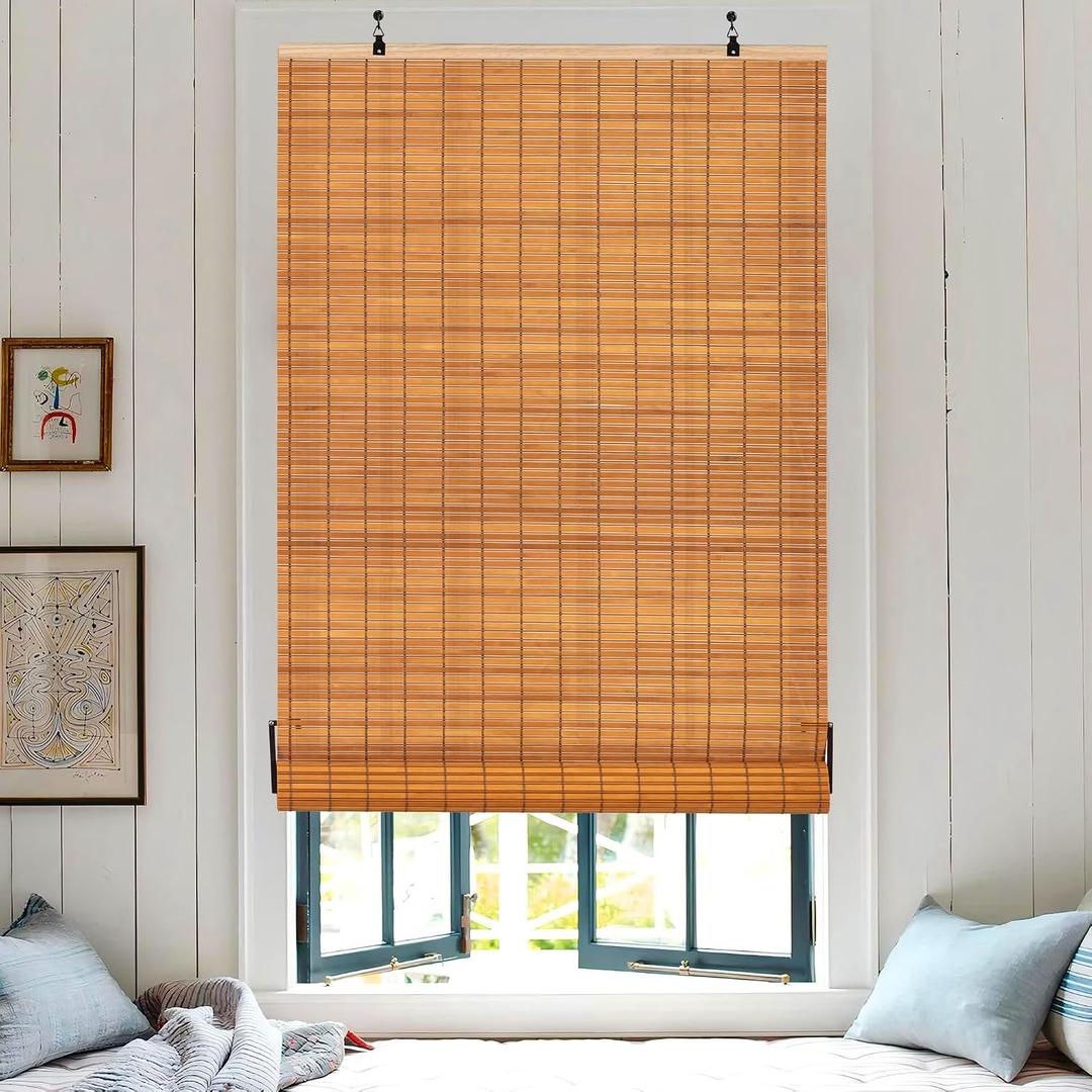 ALIMOO Cordless Bamboo Blinds Roll Up Shades Light Filtering Cordless Roller Window Blinds for Interior Home Patio Porch 32" W x 72" L