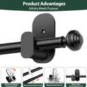 KAMANINA Curtain Rods No Drilling for Windows 32 to 86 Inches, 5/8 Inch Adjustable Renter Friendly Curain Rod with 3M Adhesive Brackets without Drilling, Black