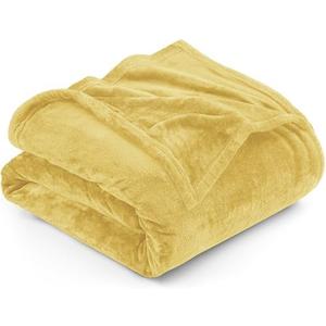Utopia Bedding Fleece Blanket Queen Size Yellow 300GSM Luxury Fuzzy Soft Anti-Static Microfiber Bed Blanket (90x90 Inches)