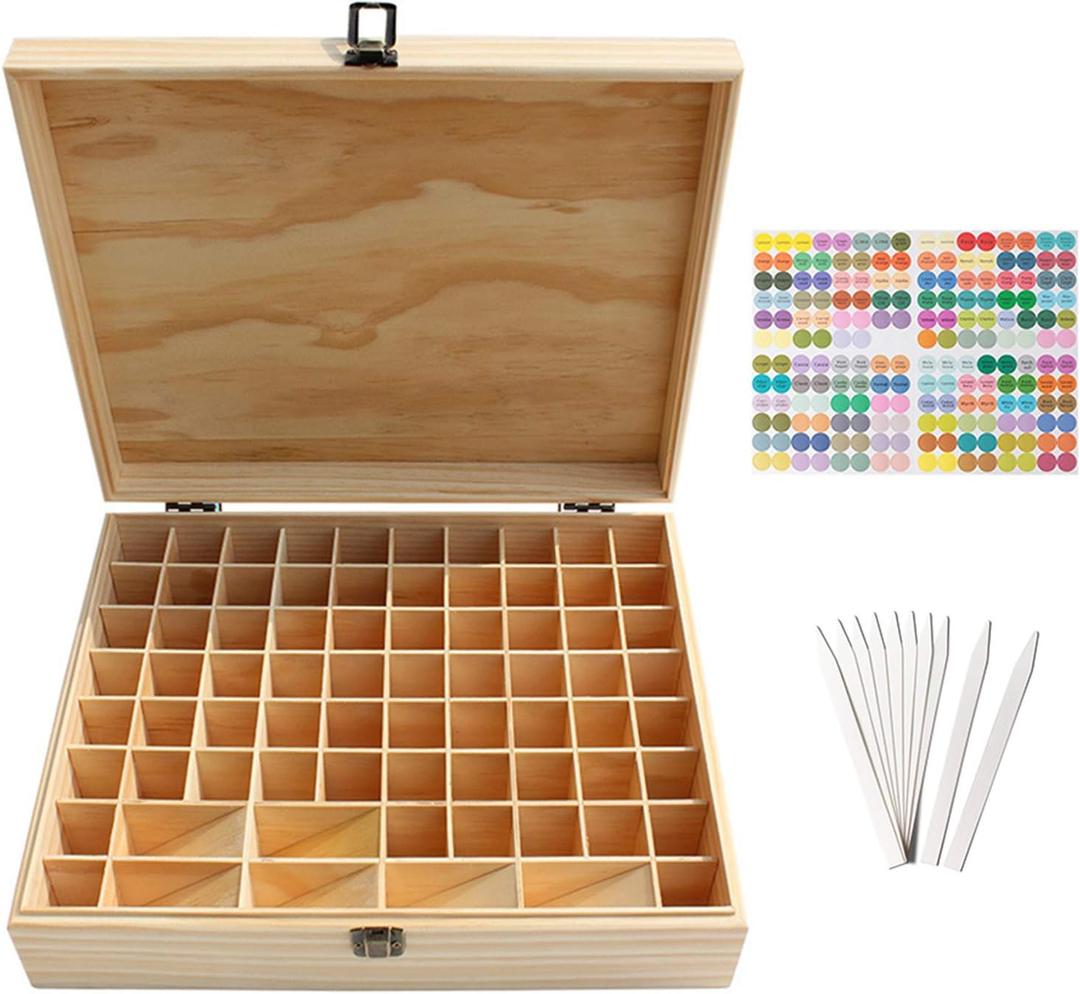Pure Vie Wooden Essential Oil Storage Box Home Fragrance Carrier Case, Holds 74 Bottle (Fits 5-20ml) - Aromatherapy Organizer Makeup Nail Polish Perfume Container - Keep Your Oil Safe & Space Saver (74 slot)