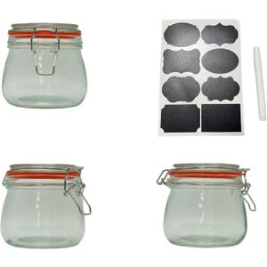 Set of 2 airtight wide mouth glass jar with lid 17oz 0.5 liter Clear Glass Kitchen, Pantry Organizer. Keep your food, grains coffee, tea, cookies and candies dry, fresh. (Oval PC11002-F)