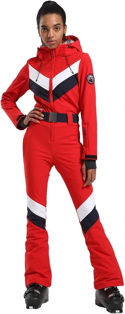 GSOU SNOW Ski Suit Women Snowsuit Slim One Piece Jumpsuit Snow Jackets Waterproof Winter Windproof Outdoor Sports Warm (Medium, Red 1)