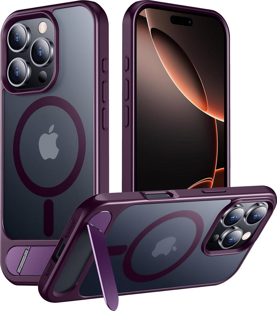 Temdan Magnetic Compatible with iPhone 16 Pro Max Case, [Built-in Invisible Kickstand][Compatible with MagSafe] [Military Grade Shockproof] Slim Translucent Matte Phone Case for iPhone 16 Pro Max 6.9" (Purple)
