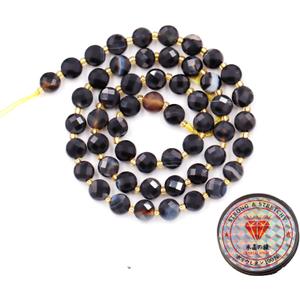 Gemstone Beads for Jewelry Making, Natural Stone Faceted Coin Beads Black Stripe Onyx 6mm