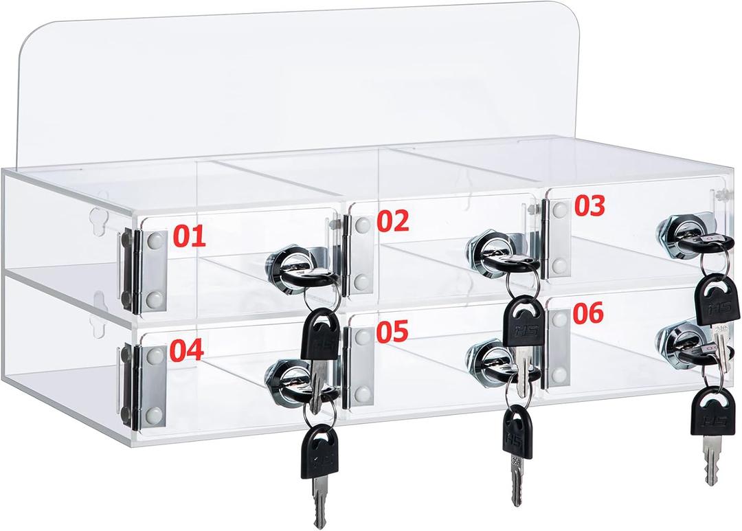 Threan 6 Slot Cell Phone Storage Box, Acrylic Clear Cell Phone Storage Cabinet Wall Mounted with Door, Locks and Keys for Office School Factory, 2 Pack