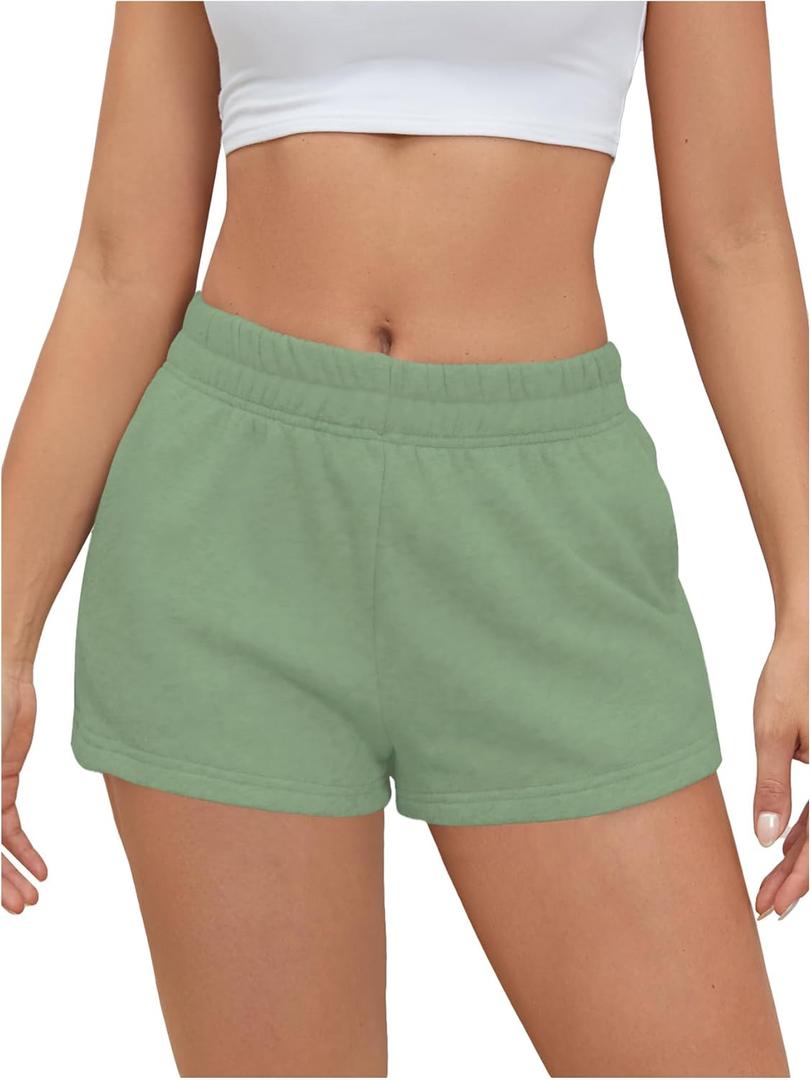 SOLY HUX Women's Sweat Shorts Casual Summer Elastic High Waist Running Lounge Shorts with Pockets (Green, XS)