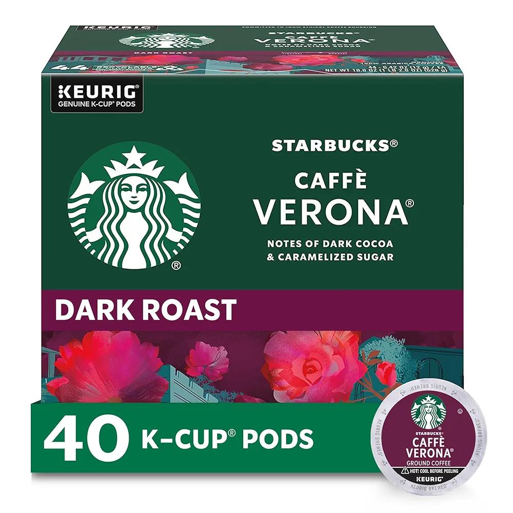 Starbucks K-Cup Coffee Pods, Dark Roast, Caffè Verona for Keurig Brewers, 100% Arabica, 1 Box (40 Pods), Best by 04 APR 2026