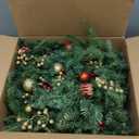 9FT Pre-Lit Artificial Christmas Garland with 50 Led Light, Green, Decorated with Pine Cones, Glitter Powder Gold Ball, Christmas Collection Indoor Outdoor Decor