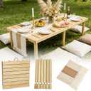 48" X 24" Boho Low Picnic Table, Portable Wooden Picnic Table with 3 Adjustable Heights, Natural Pine Wood Floor Table for Camping, Weddings, Beach & Family Gatherings, Seating for 2-4 People