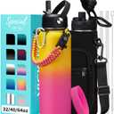 40 oz Water Bottle with Straw - Stainless Steel Water Bottles Insulated w/Auto Spout Lid, Strap Carrying Case, Paracord Handle, Silicone Boot, Triple Wall Metal Water Flask Thermo Mug Keep Cold Hot (Candy)