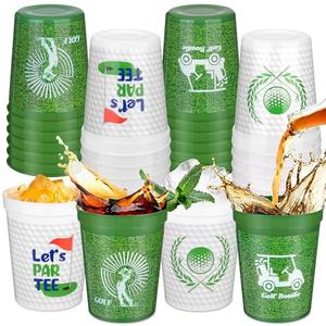 Kochorie 24 Pieces Golf Birthday Party Decorations 16 OZ Golf Fan Cups Green White Sports Ball Disposable Drinking Cups for Golf Sport Themed Party Favors