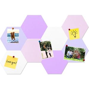 8 Pcs Hexagon Felt Cork Bulletin Board Tiles, Self Adhesive DIY Bulletin Board Pin Board for Office School Home Wall Decor Memos Photos Display(Purple & Pink)