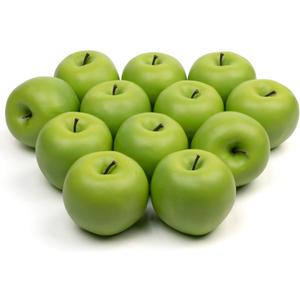 12Pcs Artificial Apples, Fake Fruit Faux Apples for Home Kitchen Table Fruit Bowl Decor, Holiday Decorations, Photography Props (Green)