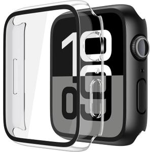 Misxi 2 Pack Tempered Glass Case Compatible for Apple Watch Series 11 (2025) Series 10 46mm, Hard PC Screen Protector Ultra-Thin Lightweight Scratch-Resistant Cover for iWatch, 1 Black + 1 Transparent