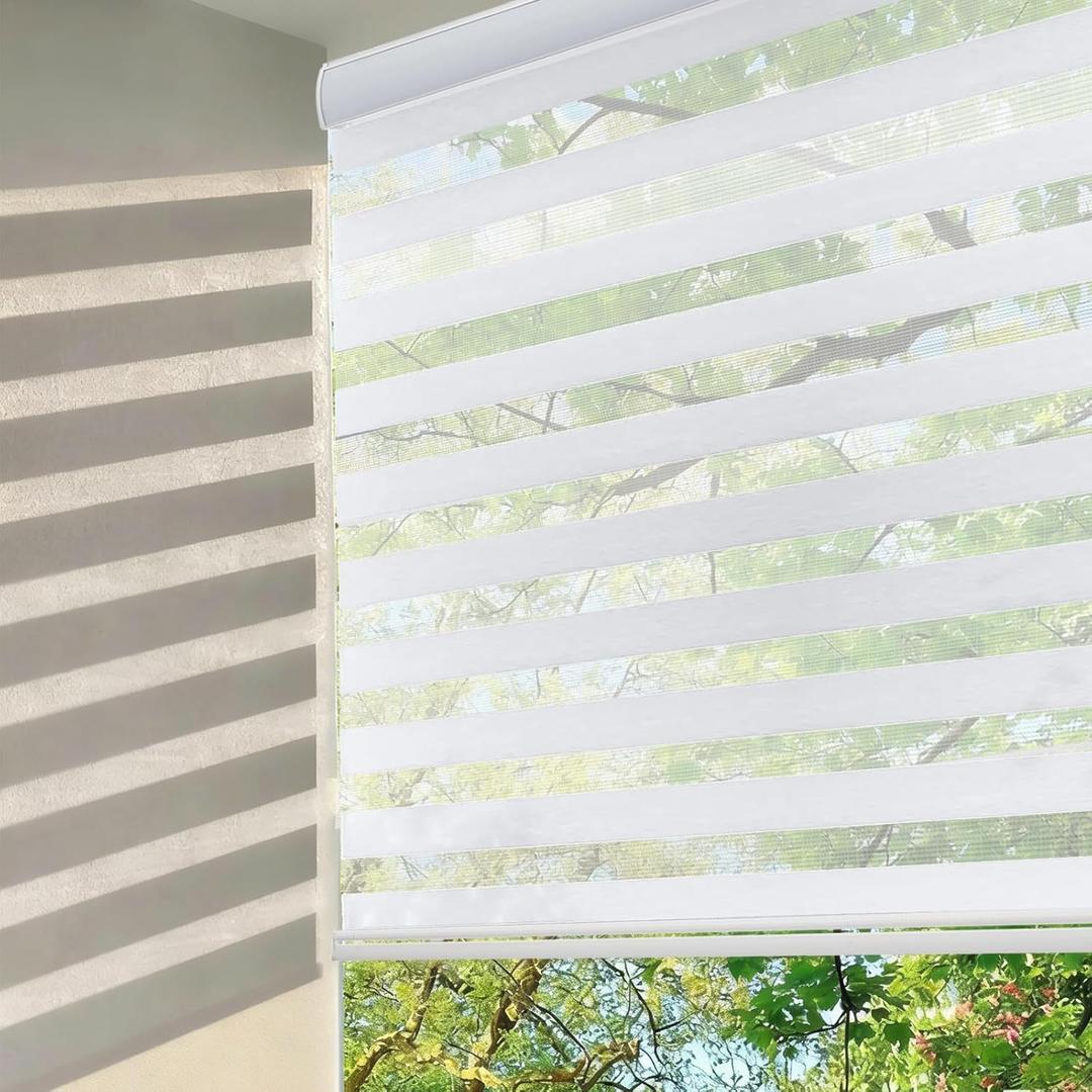 Changshade Cordless Zebra Blinds for Windows, Modern Dual Layer Zebra Blinds with Light Filtering & Privacy Control,Easy Install Zebra Blinds for Indoor Windows,（31" W×72" H,White）