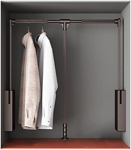 Pull Down Closet Rod for Hanging Clothes, Retractable Wardrobe Hanger for Cabinet Inside Width 26"~35", Aluminium alloy Tubing with Plastic Housing, 44 lb Weight Rating