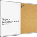 JILoffice White Board & Bulletin Corkboard Combination, Combo Board 36 x 24 Magnetic Whiteboard, Silver Aluminum Frame Wall Mounted Board for Office Home and School with 10 Push Pins