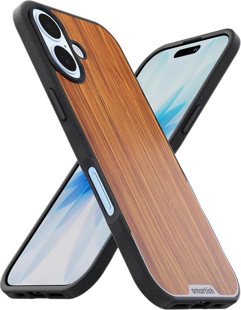 Smartish iPhone 17 MagSafe Case - Gripmunk Magnetic Slim Case [Lightweight + Protective] Thin Grip Cover with Microfiber Lining for Apple iPhone 17 - Walnut Woods