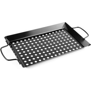 Grill Basket for Outdoor Grill, 12"x8" Outdoor Grilling Tray with Handle, Small & Medium Durable Non-stick BBQ Veggies Basket with Holes for Vegetables, Shrimp, Camping Barbecue Accessories