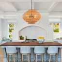 23.6 Rattan Chandelier Dinning Room Pendant Light Fixture Boho Chandelier Boho Hanging Light Large Basket Light Woven Rattan Pendant Light for Kitchen Island Bedroom Farmhouse Living Room