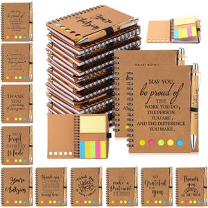 Honoson 80 Set Christmas Employee Appreciation Gift Bulk Inspirational Notebook with Sticky Note and Motivational Bamboo Ballpoint Pen for Team Group Staff Coworker Volunteer Office Must Have