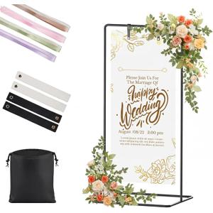 FOCHIER F Wedding Sign Stand with Colorful Ribbons,Adjustable Metal Easel Stand to Welcome Guests,Heavy Duty Easel for Wedding Sign and Poster Display Stand,Art,Posters,Pictures,Paintings,Floor Dcor