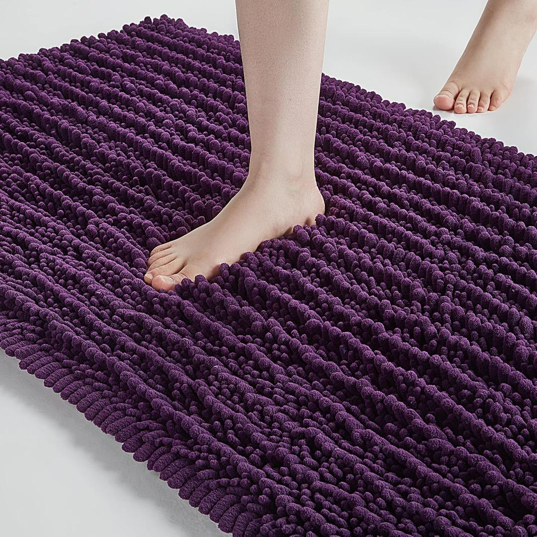 FLOLEOPA Soft Plush Microfiber Bathroom Rugs, Absorbent, Non Skid Machine Wash Dry Floor Mats for Tub, Shower (17x24inches, Plum)