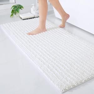 Arotive Luxury Chenille Bathroom Rug Mat, Extra Soft Thick Absorbent Shaggy Bath Rugs, Non-Slip Machine Wash Dry, Plush Bath Mats for Bathroom, Shower and Tub, 60x24, White