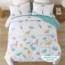Dinjoy King Size Quilt Set Floral,3 Piece Aqua Farmhouse Bedding Set Lightweight Flower Bedspreads White Coverlet Bed Sets Cute Boho King Quilts for Summer All Season(110"x90")
