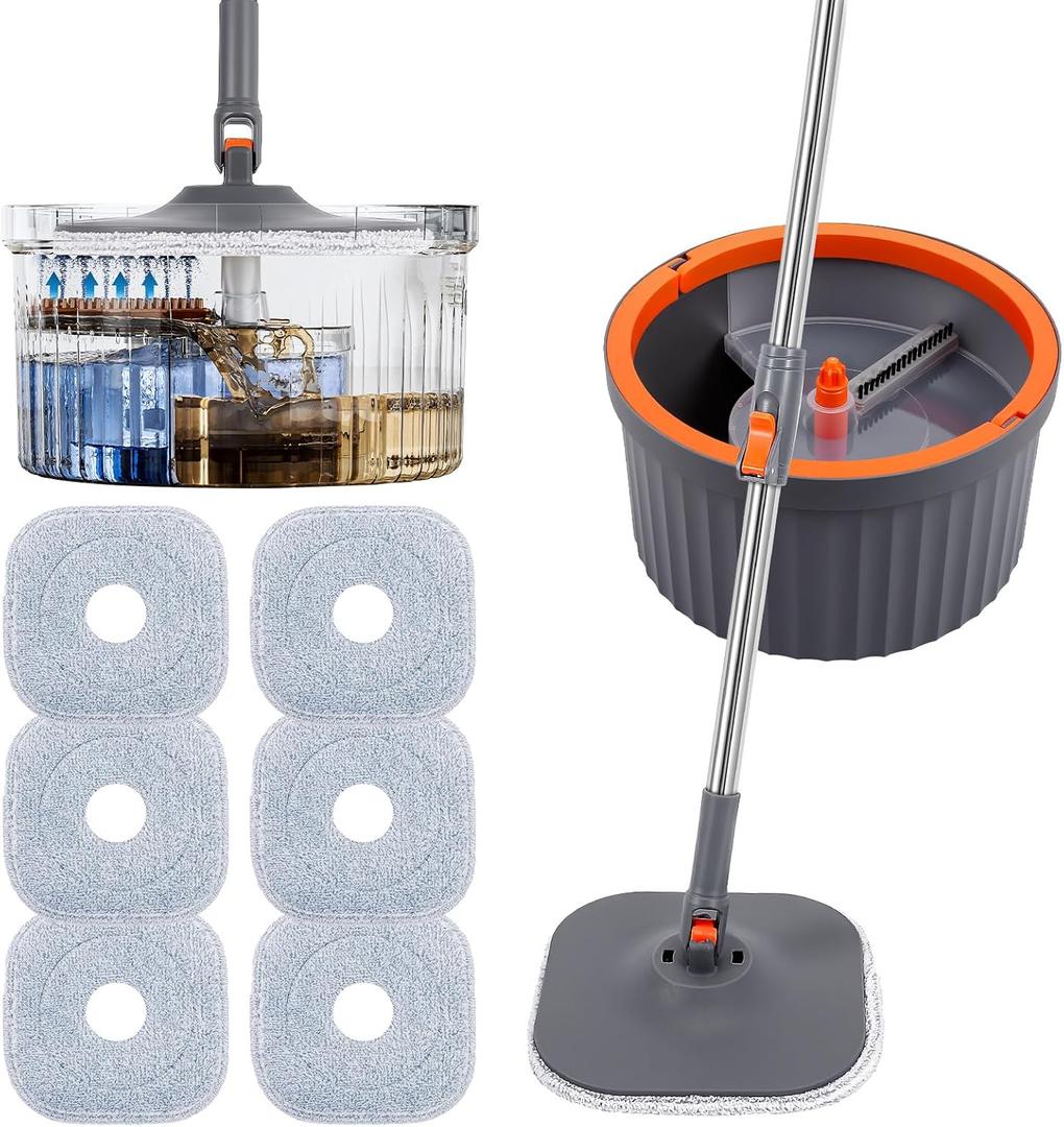 Chabatree Mop and Bucket SetSpin Mop and Bucket Set with Separate Dirty and Clean Water6 Replaceable Mop PadsDeep-Cleaning Mops for Floors, Versatile Mops for Walls