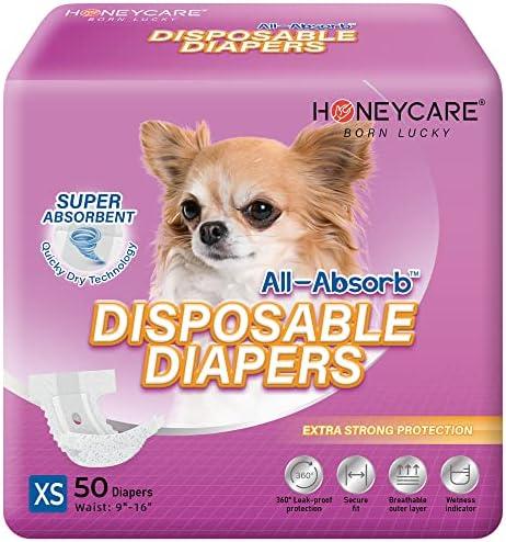 HONEY CARE All-Absorb Disposable Female Dog Diapers Extra Small Size, Improved, 50 Count, Super Absorbent, Breathable, Wetness Indicator (Pack of 1, 50 Count Total)