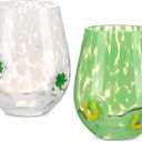 Mimorou 2 Pcs Icon Juice Glass for Irish 14 Ounce Shamrock Lucky Clover Themed Drinking Cocktails Glasses for Party, Double Old Fashioned Reusable Cups for Home Bar Decor Lovely Gifts