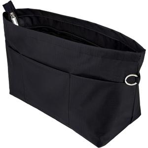 Handbag Tote Purse Organizer Insert Bag Liner Shaper Divider Zipper 11 Pockets Compartments Small Black