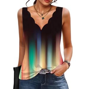 Women's Summer Tops Seashell Edge Neck Loose Fit Tank Top Floral Beach Going Out Sleeveless Shirts Lightorange Size M