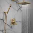 Delta Modern 14 Series Square Rain Shower System Faucet Set, Rainfall Brushed Gold Shower Head and Handle Set, Valve Trim Kit, 10 Inch, Champagne Bronze T342701-CZ (Valve Not Included)